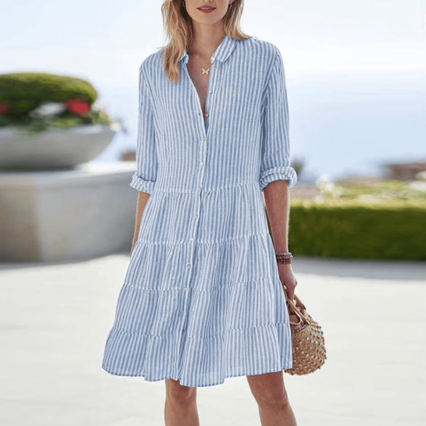 Sophie | Breezy Striped Dress With Buttons
