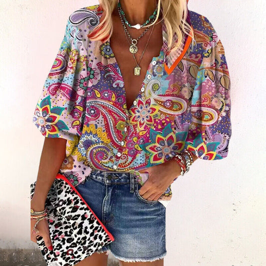 Naomi | Women's Botanical Button Up 3/4 Sleeve Blouse