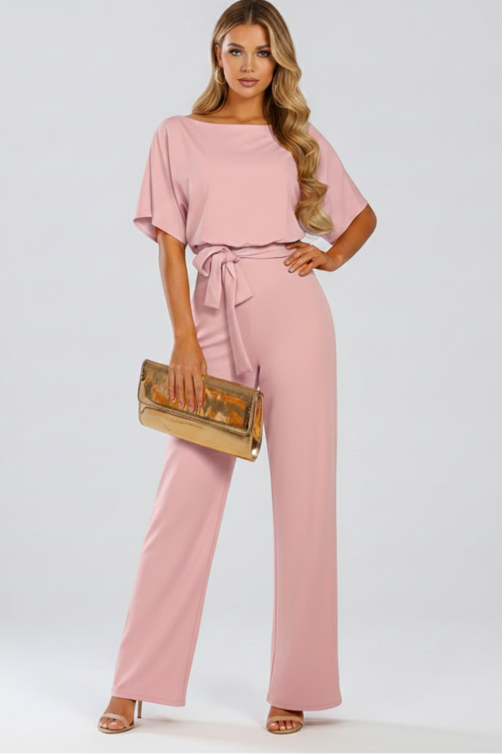 Laura | Women's Wide-Leg Short-Sleeved Jumpsuit with Belt
