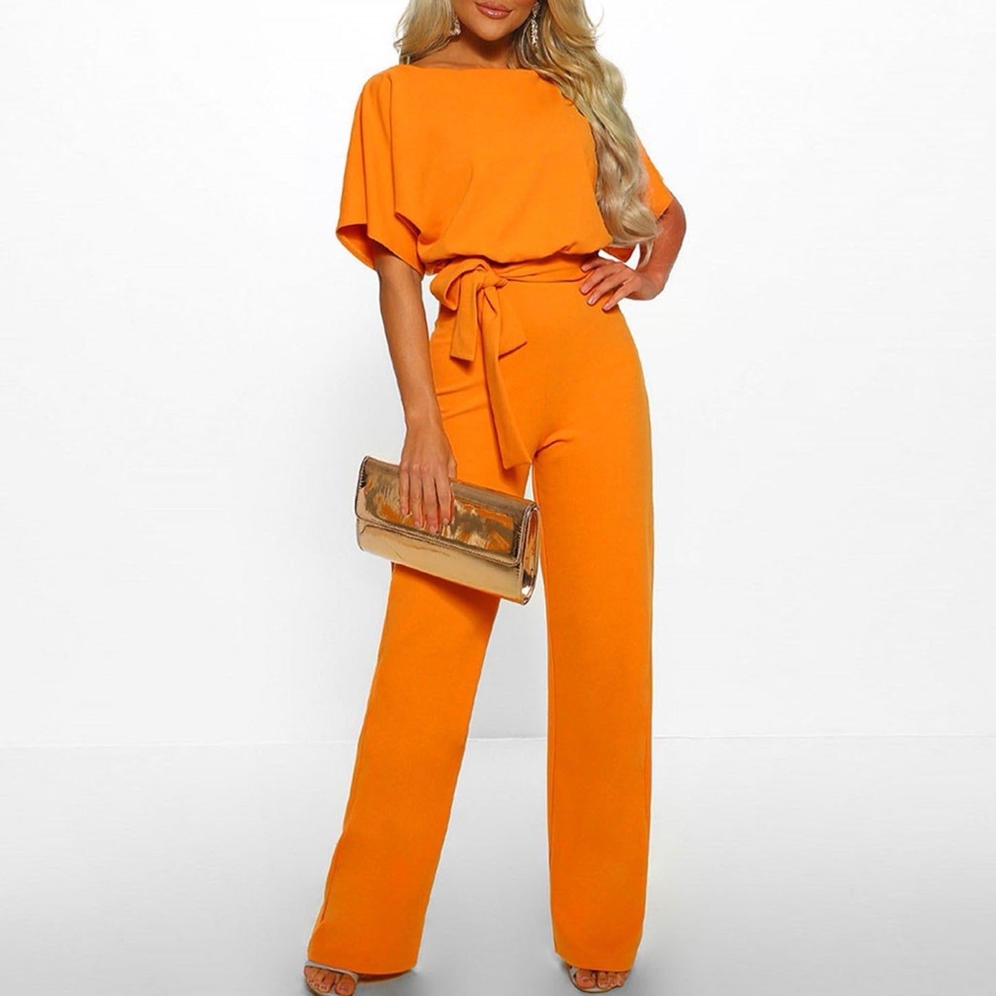 Cassidy | Women's Wide-Leg Short-Sleeved Belted Jumpsuit