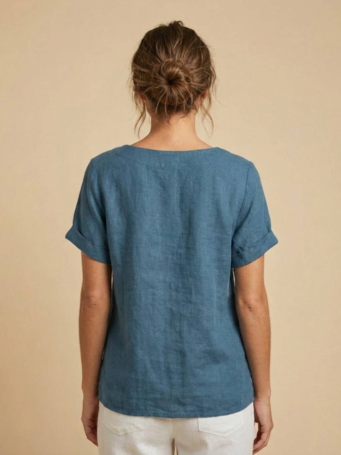 Sierra | Women's Relaxed Scoop Neck Button Detail Short Sleeve Top