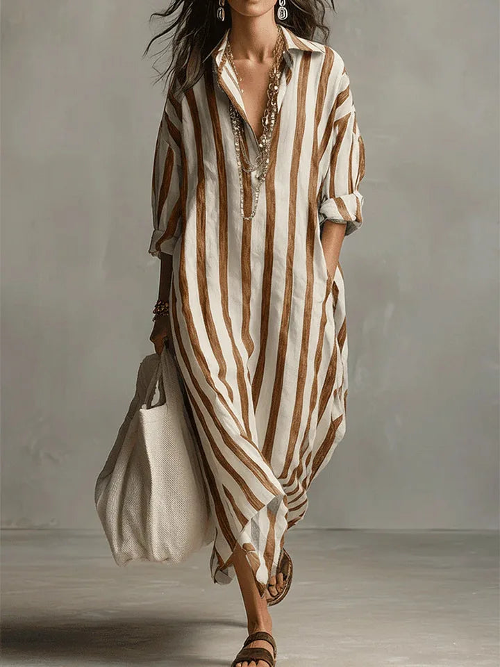 Hazel | Women's Striped Full Sleeve Maxi Button-Up Dress