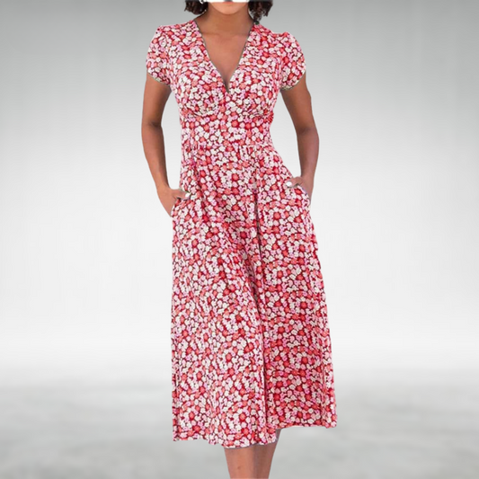 Jade | Women's Floral V-Neck Mid-Length Dress