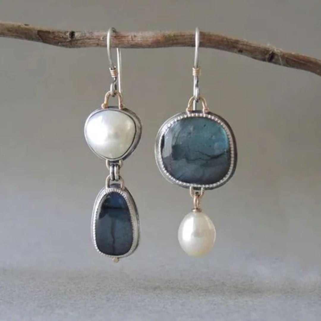 Brooke | Retro Blue Gem & Pearl Earrings