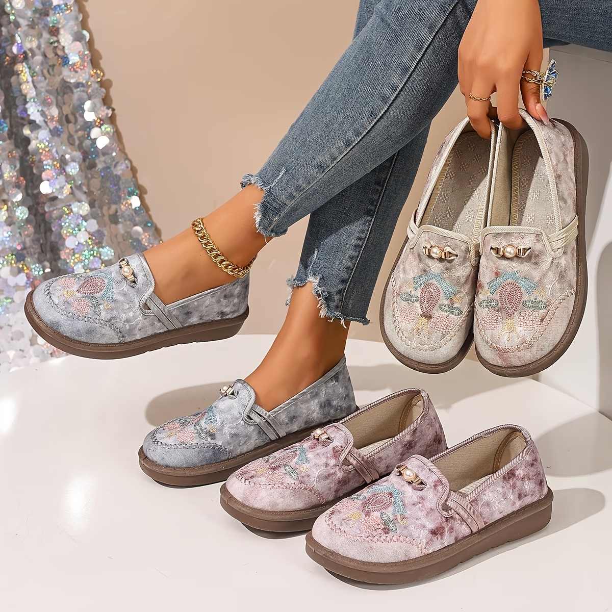 Lily | Women's Embroidered Botanical Loafers