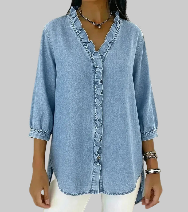 Alyssa | Women's Ruffle V-Neck 3/4 Sleeve Blouse