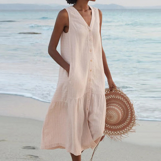 Brinley | No-Sleeve Buttoned Mid-Length Dress
