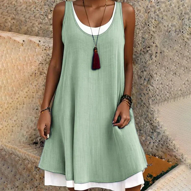 Adalynn | Women's No-Sleeve Scoop Neck Layered Short Dress