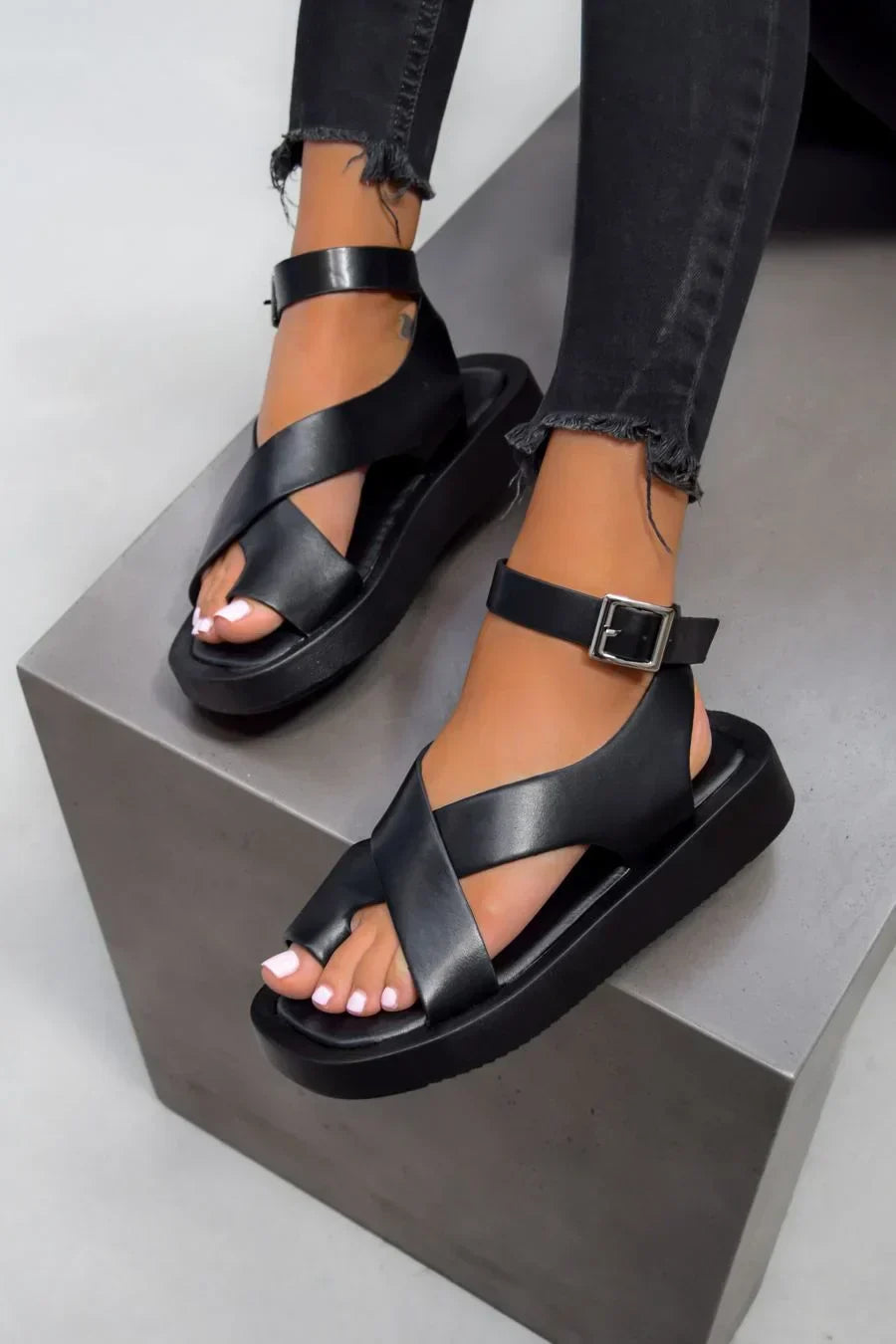 Ashley | Women's Platform Flat Buckle Sandals