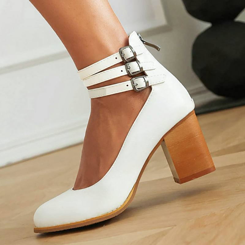Sharon | Smooth Sandals with Ankle Strap and Thick Heel