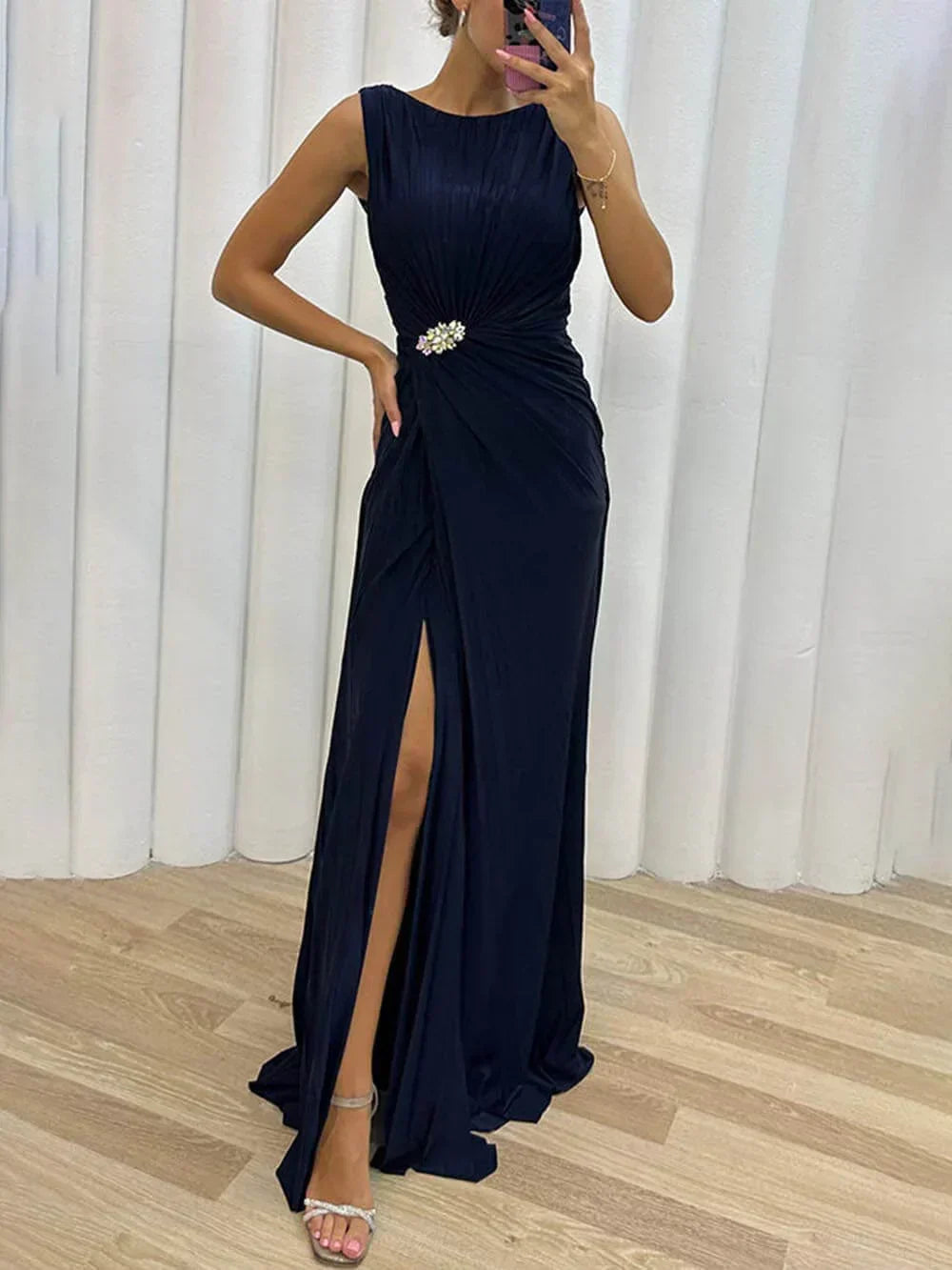 Reagan | Women's Wedding Guest Pleated Maxi Dress Evening