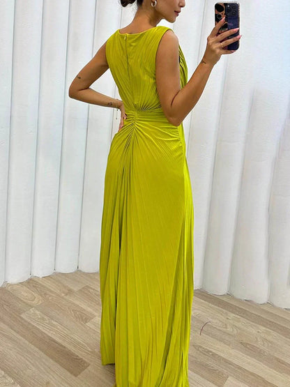 Reagan | Women's Wedding Guest Pleated Maxi Dress Evening