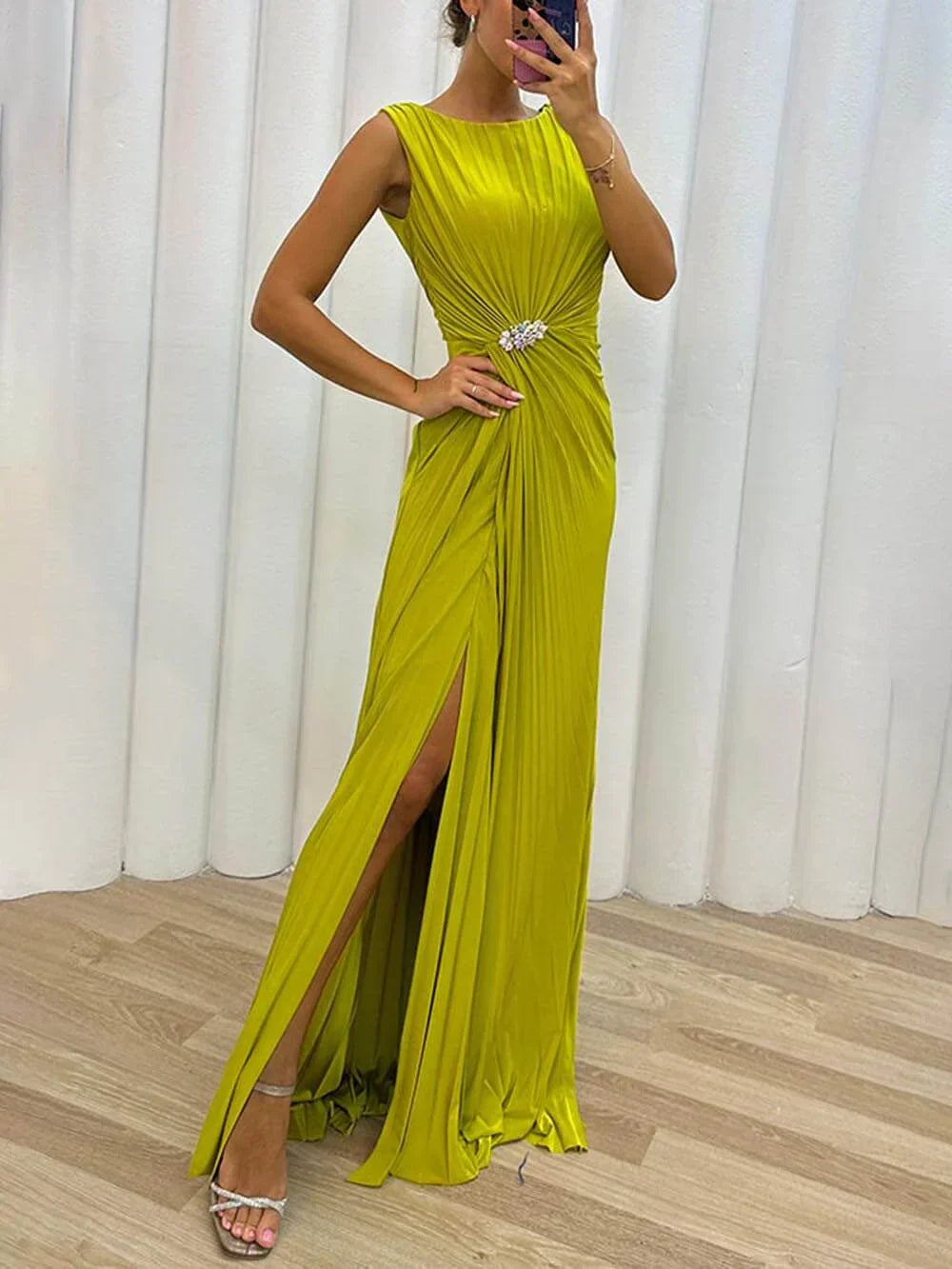 Reagan | Women's Wedding Guest Pleated Maxi Dress Evening