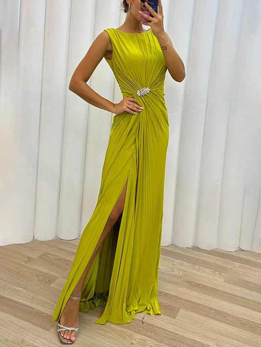 Reagan | Women's Wedding Guest Pleated Maxi Dress Evening