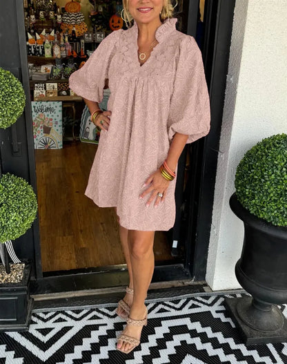 Arianna | Women's Puff Sleeve Short Dress V-Neck Smock Babydoll
