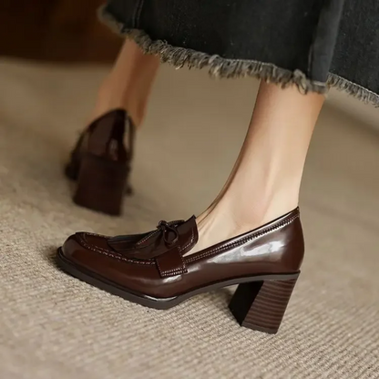 Daniela | Women's Tassel Loafer Pumps Block Heel Round Toe Heels
