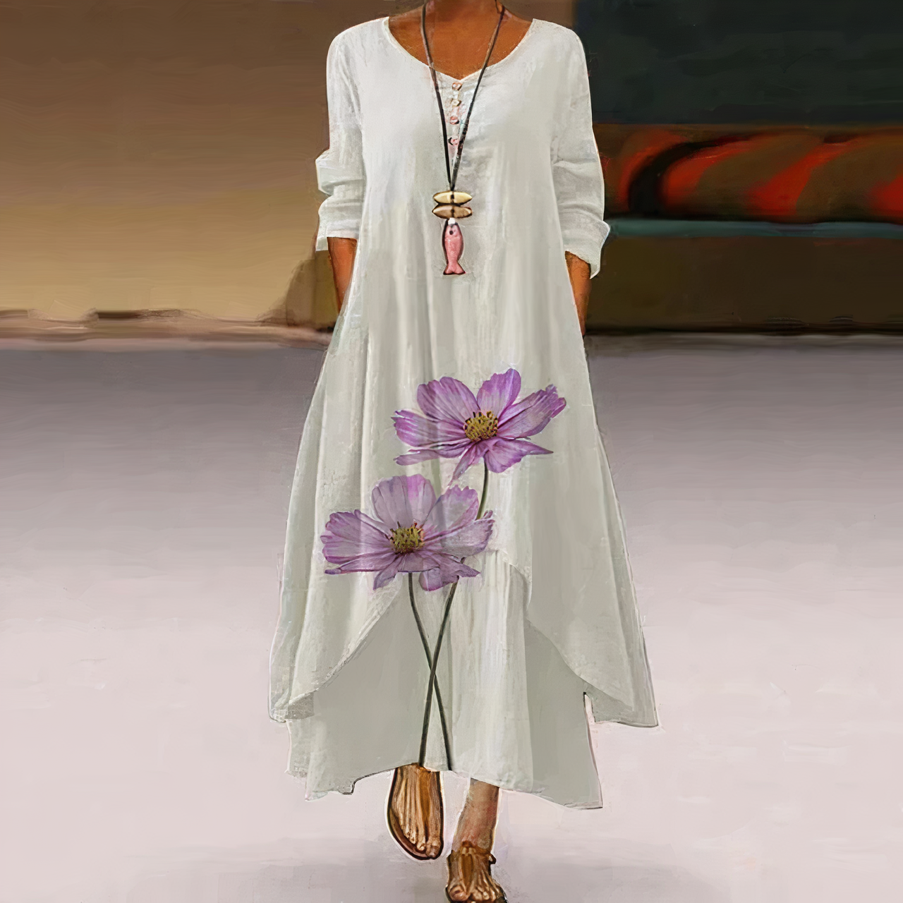 Stephanie | Women's Floral Print Full Sleeve Loose Maxi Dress
