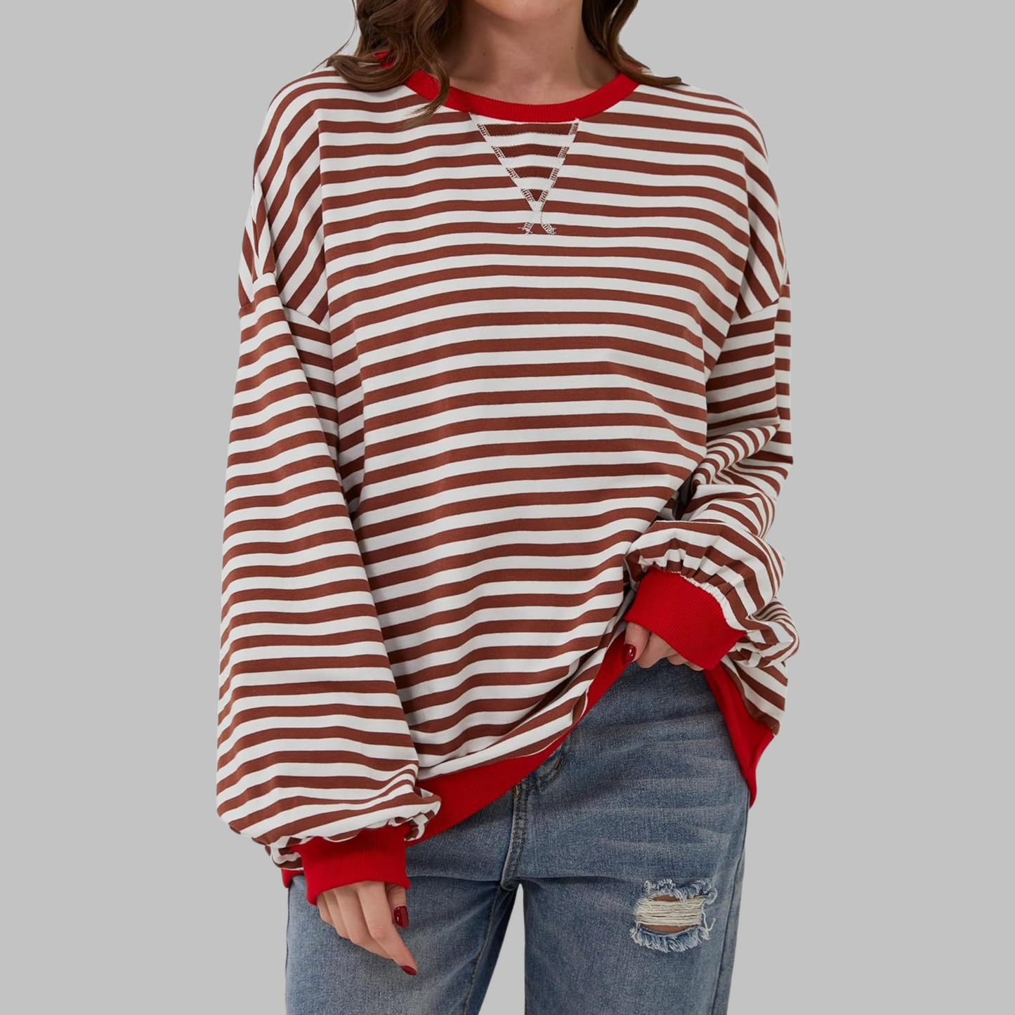 Penelope | Women's Striped Crewneck Long Sleeve Oversized Sweatshirt