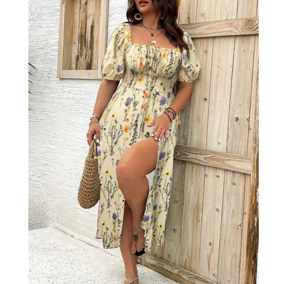 Aria | Classy Plus Size Puff Sleeve Maxi Dress