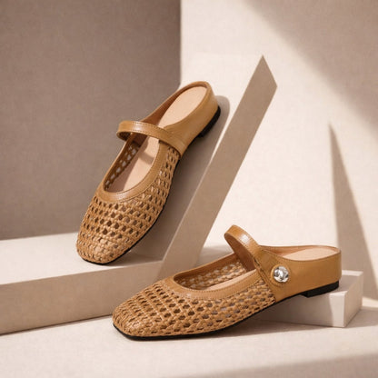 Crystal | Women's Mary Jane Mules Woven Flat Slip On Shoes