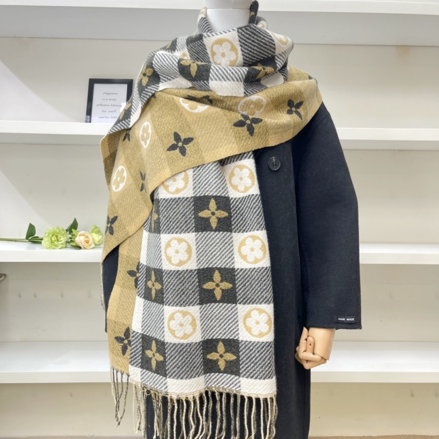 Cindy | Cozy Warm Plaid Double Side Tassel Scarf