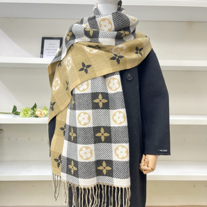 Cindy | Cozy Warm Plaid Double Side Tassel Scarf