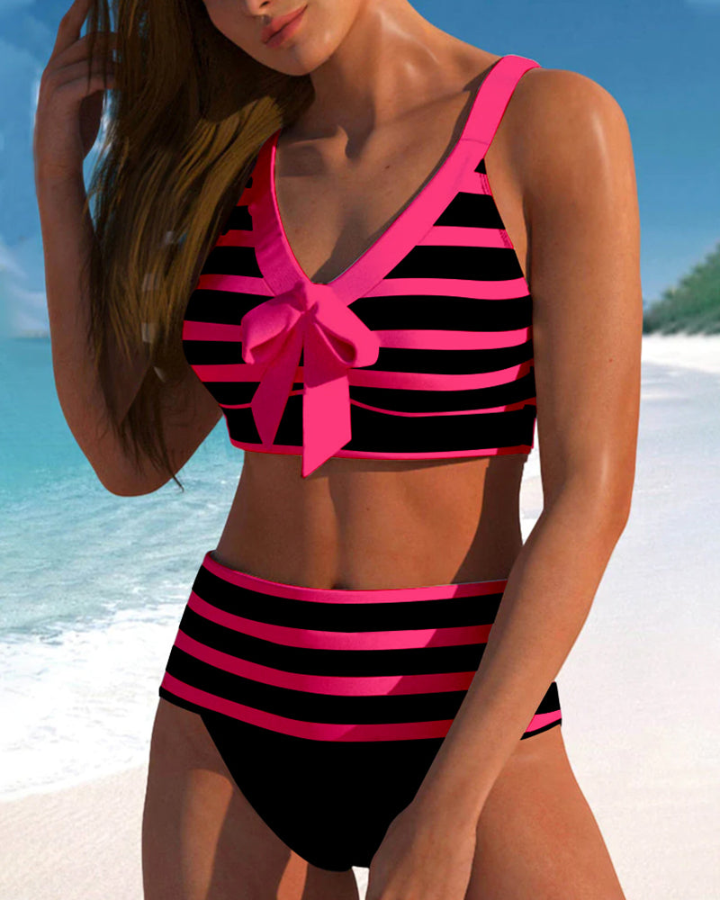 Ashley | Women's High Waist Striped Bikini Set
