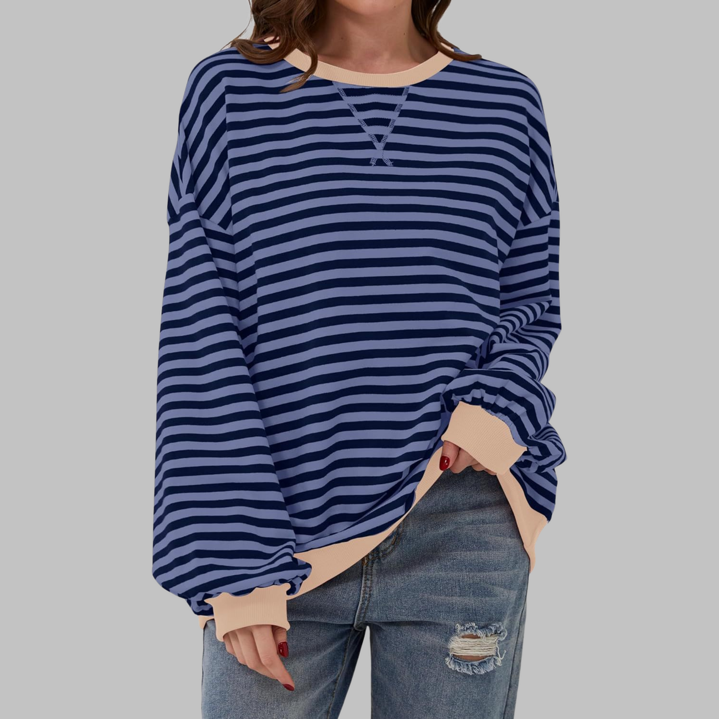 Penelope | Women's Striped Crewneck Long Sleeve Oversized Sweatshirt