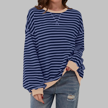 Penelope | Women's Striped Crewneck Long Sleeve Oversized Sweatshirt