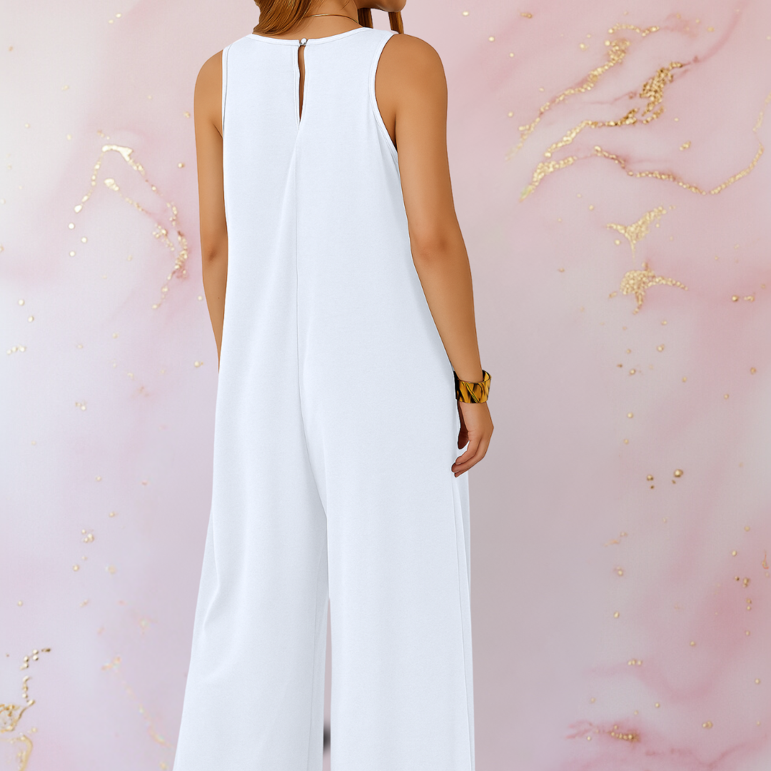 Josephine | Women's V-Neck No-Sleeve Wide-Leg Jumpsuit with Pockets