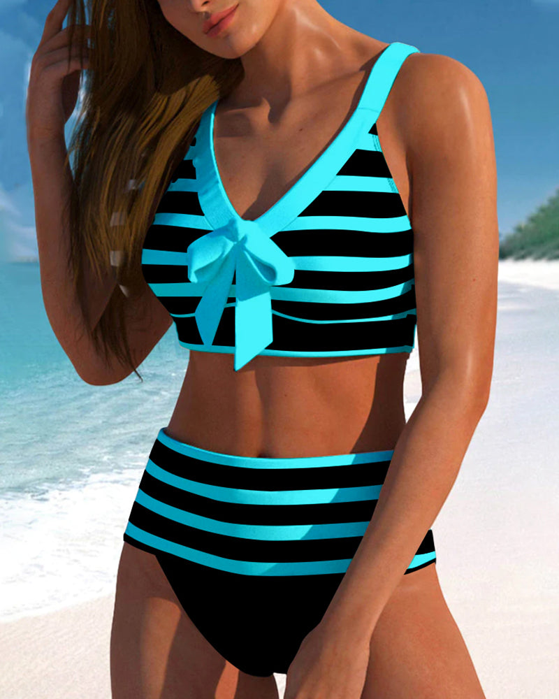 Ashley | Women's High Waist Striped Bikini Set