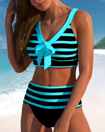Ashley | Women's High Waist Striped Bikini Set
