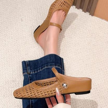 Crystal | Women's Mary Jane Mules Woven Flat Slip On Shoes