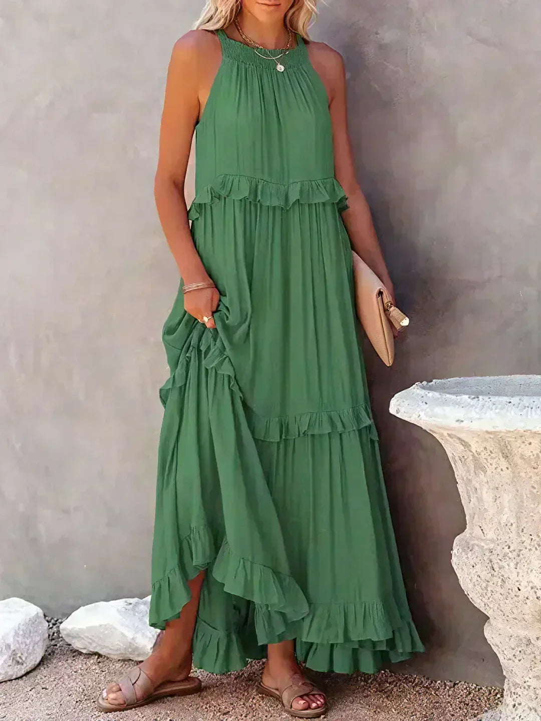 Serenity | Refined No-Sleeve Dress with Ruffles