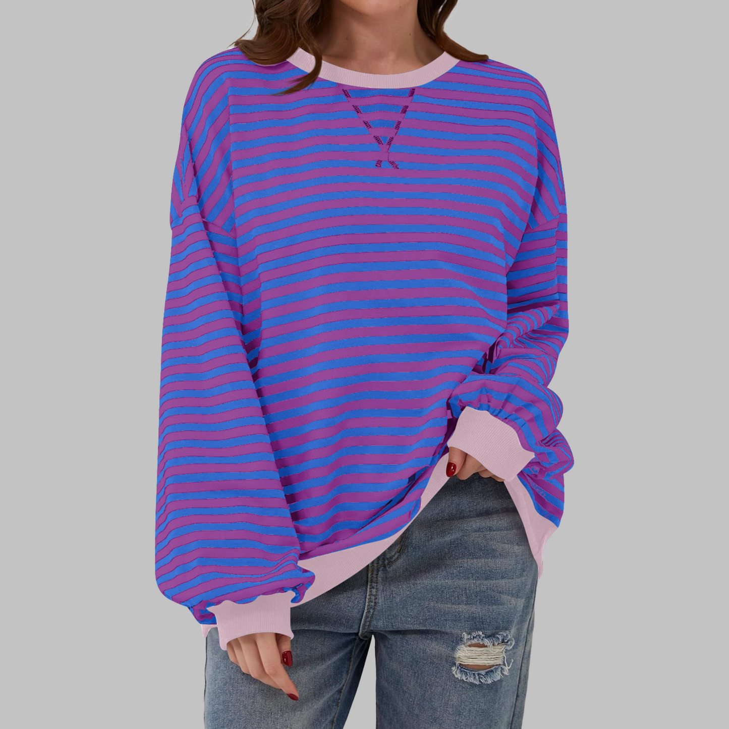Penelope | Women's Striped Crewneck Long Sleeve Oversized Sweatshirt
