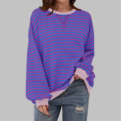 Penelope | Women's Striped Crewneck Long Sleeve Oversized Sweatshirt