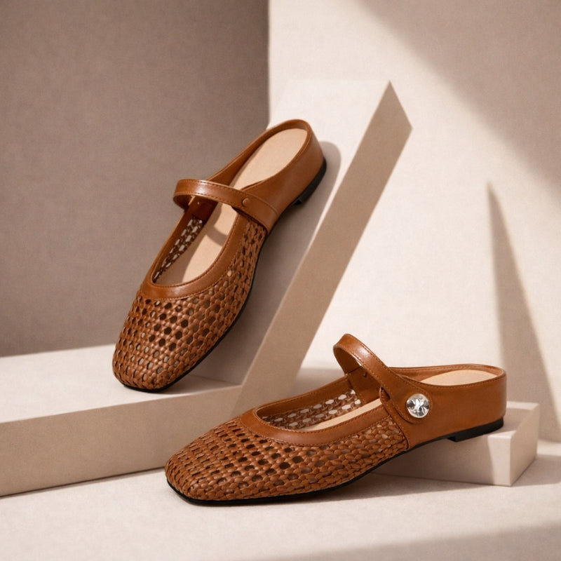Crystal | Women's Mary Jane Mules Woven Flat Slip On Shoes