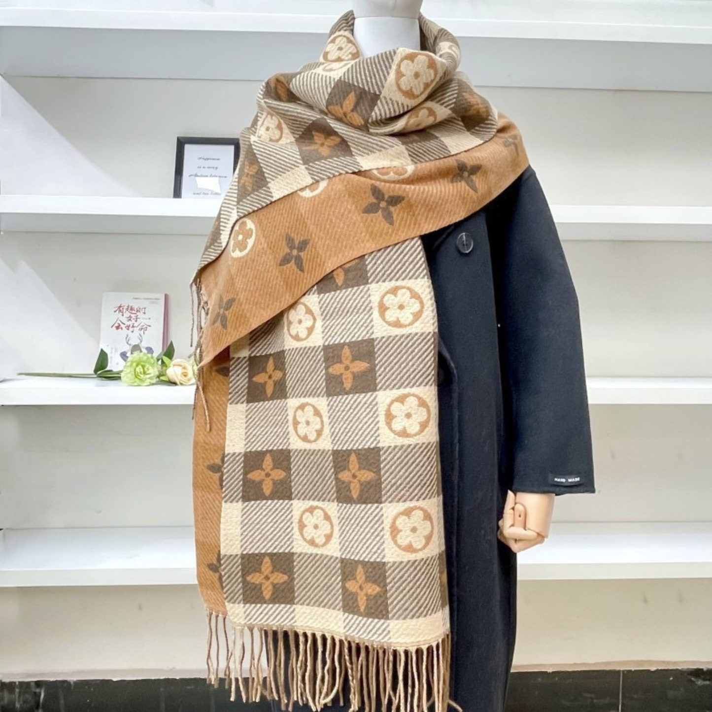 Cindy | Cozy Warm Plaid Double Side Tassel Scarf
