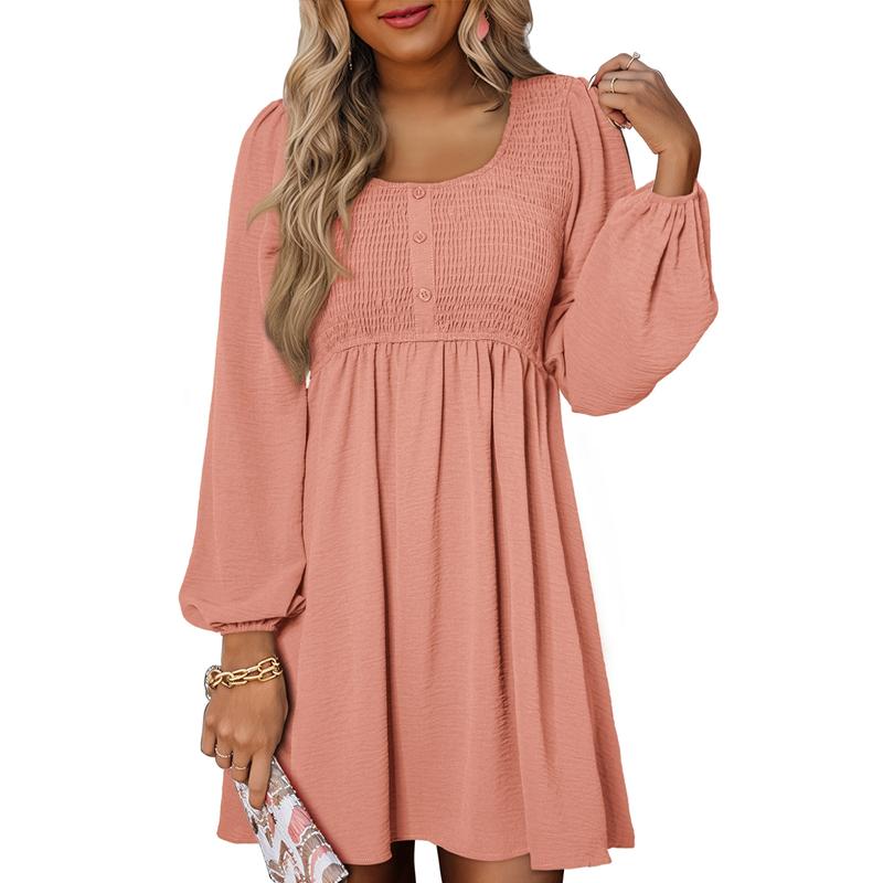 Rebecca | Women's Smocked Empire Waist Full Sleeve Short Dress