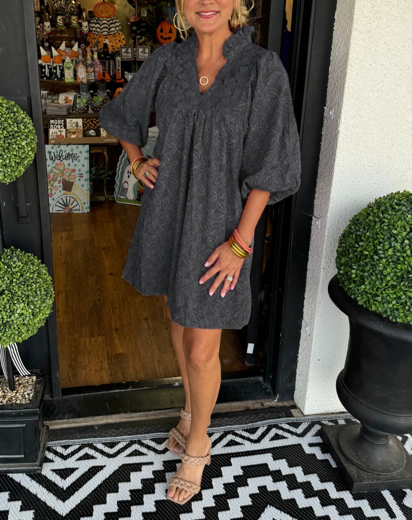 Arianna | Women's Puff Sleeve Short Dress V-Neck Smock Babydoll