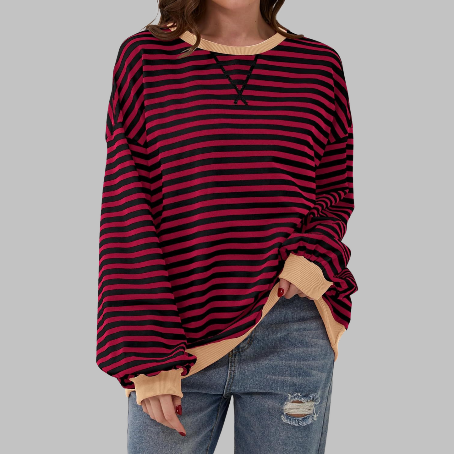 Penelope | Women's Striped Crewneck Long Sleeve Oversized Sweatshirt