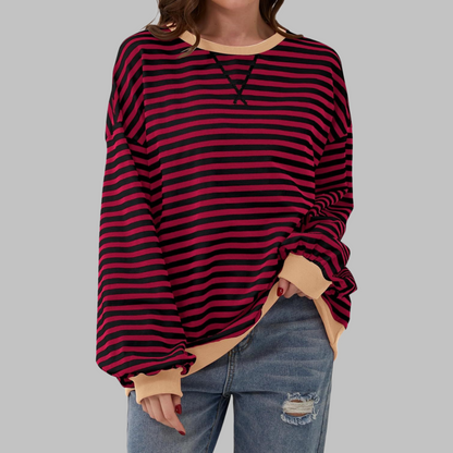 Penelope | Women's Striped Crewneck Long Sleeve Oversized Sweatshirt
