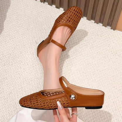 Crystal | Women's Mary Jane Mules Woven Flat Slip On Shoes