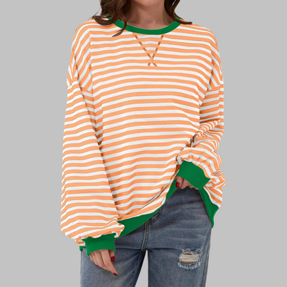 Penelope | Women's Striped Crewneck Long Sleeve Oversized Sweatshirt