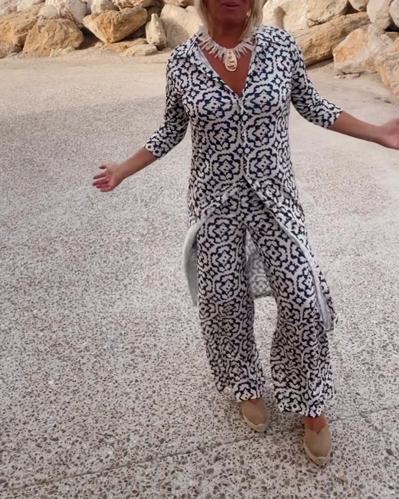 Ruth | Women's Printed Two-Piece Set Blouse and Pants