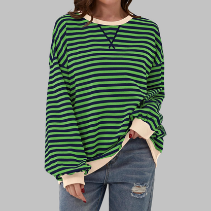 Penelope | Women's Striped Crewneck Long Sleeve Oversized Sweatshirt