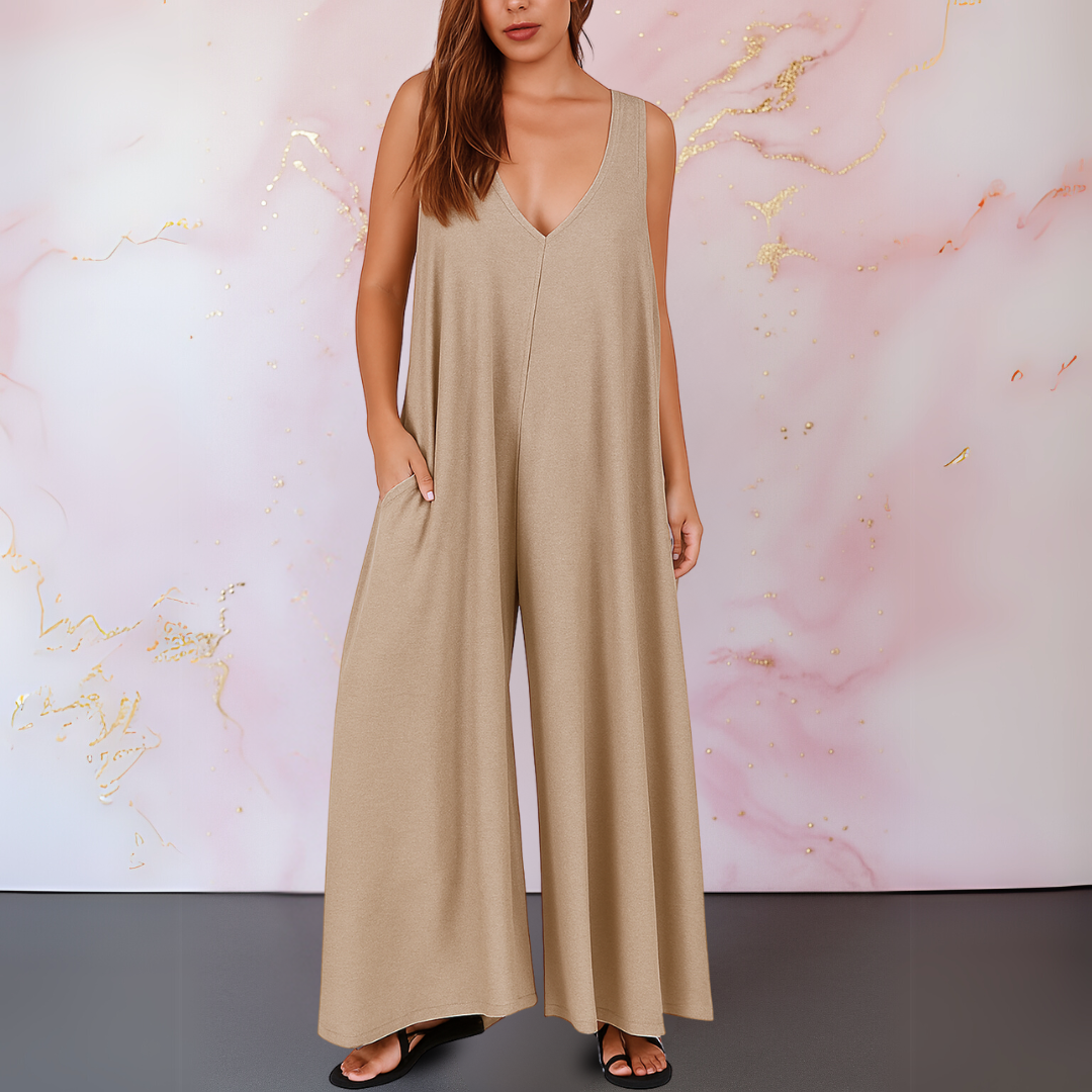 Josephine | Women's V-Neck No-Sleeve Wide-Leg Jumpsuit with Pockets