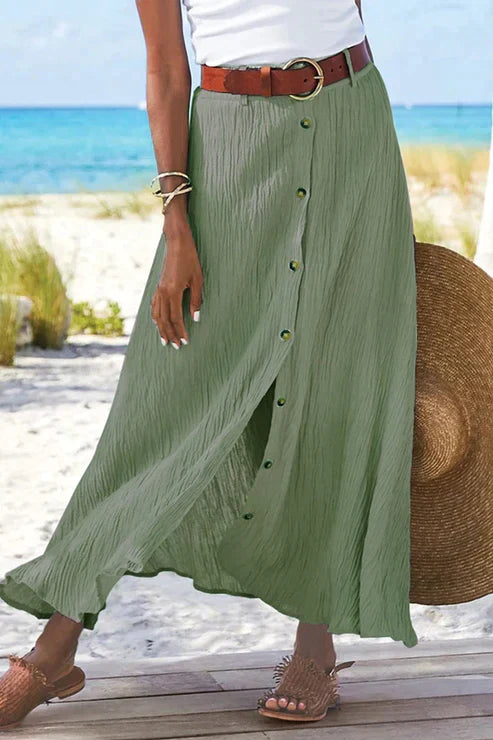 Gabrielle | Women's Button Front Full-Length Skirt High Waist Linen Look