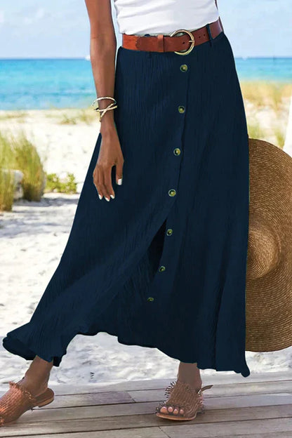 Gabrielle | Women's Button Front Full-Length Skirt High Waist Linen Look