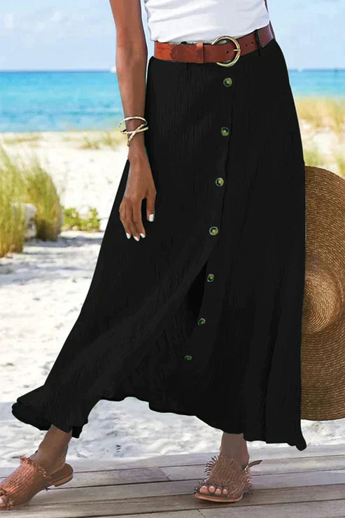 Gabrielle | Women's Button Front Full-Length Skirt High Waist Linen Look